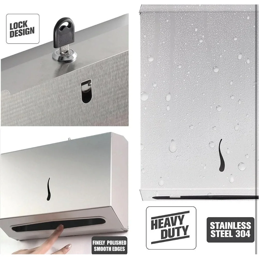 Vellora Paper Towel Dispenser SS304 Stainless Steel Lock Wall Mount 400 C-Fold